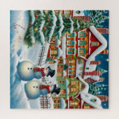 Puzzle Scène de village enneigé et festive. (Horizontal)