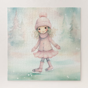Puzzle Scène d'hiver de la menthe et rose patinage fémini