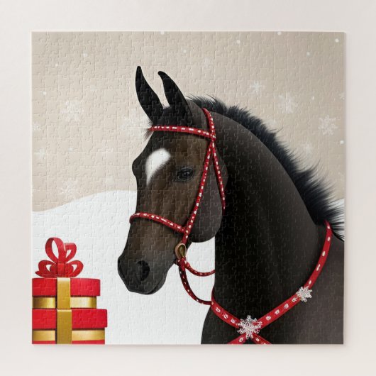 Puzzle Scène du Cheval Noir de Noël pour s'amuser en fami (Vertical)