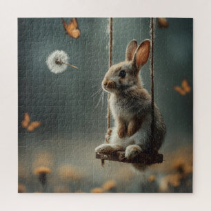 Puzzle Scène fantaisiste d'un adorable bébé lapin sur une