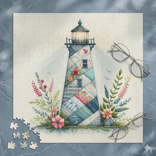 Puzzle Scène florale côtière du phare patchwork