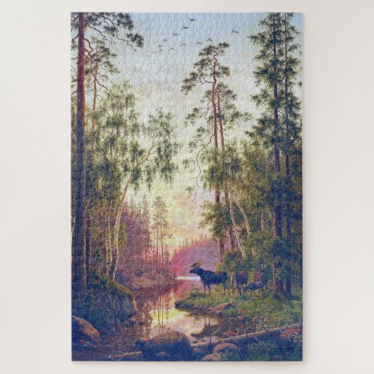 Puzzle Scène forestière avec taureau et vache Moose Carl (Vertical)