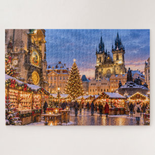 Puzzle Scène hivernale du marché de Noël de Prague