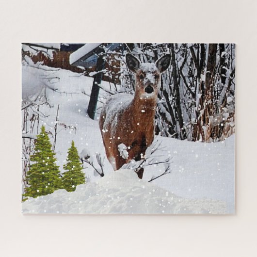 Puzzle Scène hivernale enneigée avec faune de cerfs mulet (Horizontal)