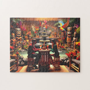 Puzzle Scène intime de jungle du bar Tiki au crépuscule
