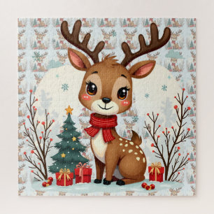 Puzzle Scène mignonne de rennes de Noël dans une forêt en