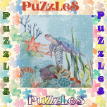 Puzzle Scène sous-marine<br><div class="desc">Paysage sous-marin avec tortues, faune sous-marine, étoiles de mer, coquillages.</div>