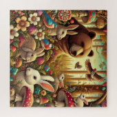 Puzzle Scène Whimsical de bois avec de mignons animaux (Horizontal)
