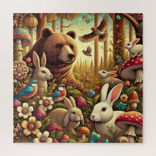 Puzzle Scène Whimsical de bois avec de mignons animaux (Vertical)