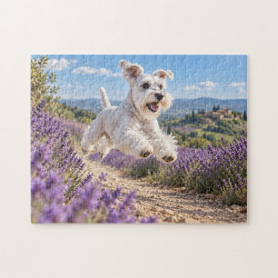 Puzzle Schnauzer champ de lavande chemin de campagne desi