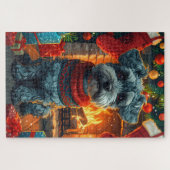 Puzzle Schnauzer Chien avec les cadeaux de Noël cheminée (Horizontal)