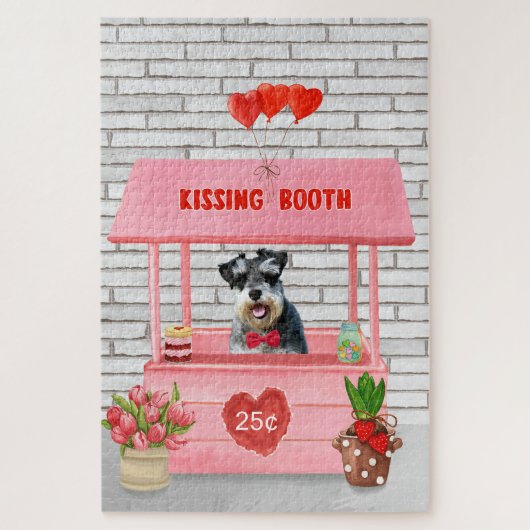 Puzzle Schnauzer Chien Valentine's Day Kissing Booth (Vertical)
