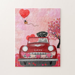 Puzzle Schnauzer Chien Voiture avec coeurs Saint-Valentin