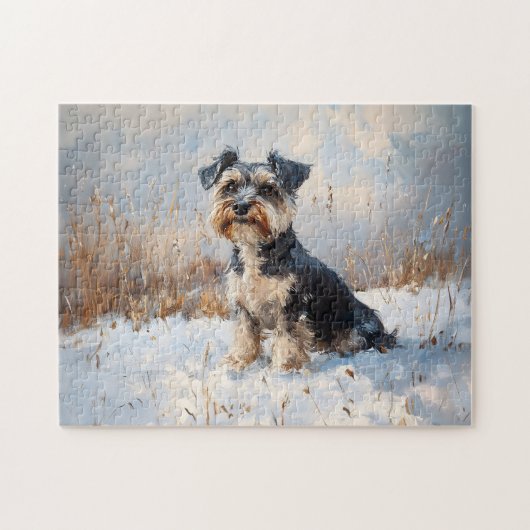 Puzzle Schnauzer dans la neige d'hiver (Horizontal)