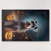Puzzle Schnauzer Halloween avec citrouilles effrayant (Horizontal)