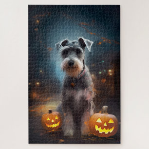 Puzzle Schnauzer Halloween avec citrouilles effrayant