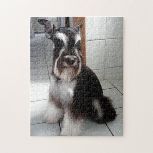 Puzzle Schnauzer Miniature assise noir et argent (Vertical)