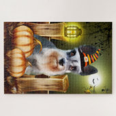 Puzzle Schnauzer miniature Halloween Jigsaw Puzzle. (Horizontal)