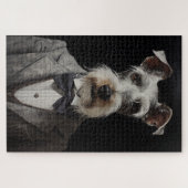 Puzzle Schnauzer Portrait de chien Gray Suit Bow Cravate (Horizontal)