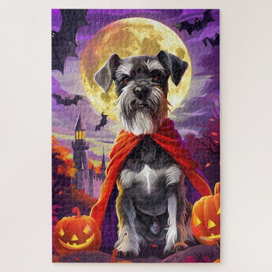 Puzzle Schnauzer Vampire Citrouilles d'Halloween Effrayan (Vertical)