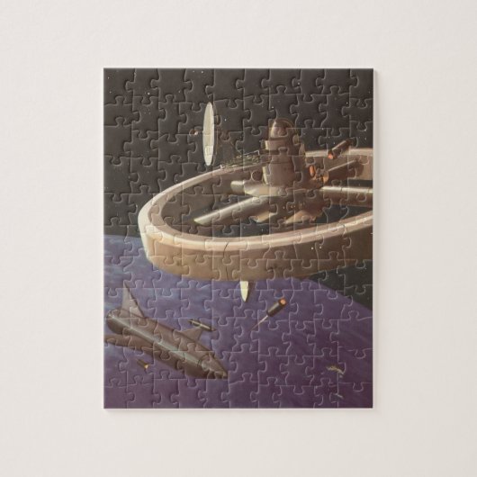 Puzzle Science-fiction vintage, Station spatiale avec pla (Vertical)