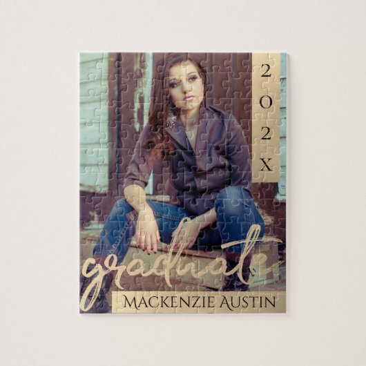 Puzzle Script Gold | Elegant Grad Photo Keepsaké (Vertical)