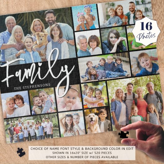 Puzzle Script moderne FAMILLE 16 Photo Collage de votre c