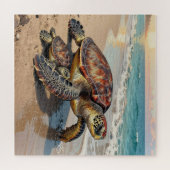 Puzzle Sea Turtle and Baby on Beach Illustration (Horizontal)