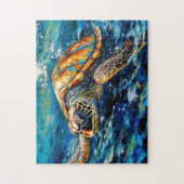 Puzzle Sea Turtle in Expressive Oil Brushwork (Vertical)