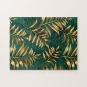 Puzzle Seamless pattern with golden ferns (Horizontal)