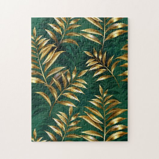 Puzzle Seamless pattern with golden ferns (Vertical)