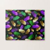 Puzzle Seamless Pattern with Mardi Gras feathers (Horizontal)