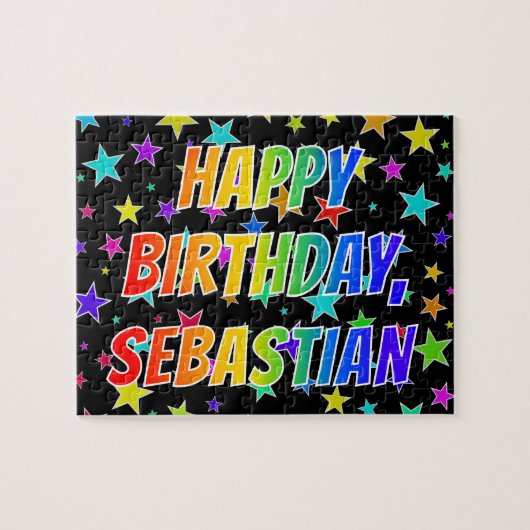 Puzzle "SEBASTIEN" Prénom, Amusant "HEUREUX ANNIVERSAIRE" (Horizontal)