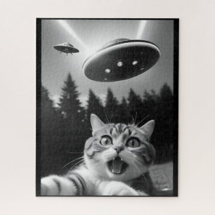 Puzzle Selfie de chat drôle avec des drones Aliens UFO