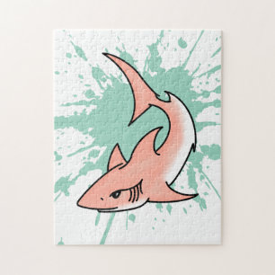 Puzzle semaine de requin rose dessin animé tatouage art o