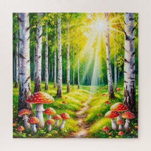 Puzzle Sentier forestier serein avec des bouleaux ensolei