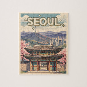 Puzzle Séoul Corée du Sud – Cerisiers en Fleur & Toits de