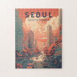 Puzzle Séoul Corée du Sud Illustration Art Vintage<br><div class="desc">Design d'illustration de Séoul avec un style manga. Séoul,  la capitale de la Corée du Sud,  est une immense métropole où gratte-ciel modernes,  métros high-tech et culture pop rencontrent temples bouddhistes,  palais et marchés de rue.</div>