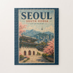 Puzzle Séoul Corée du Sud Illustration Voyage Art Vintage