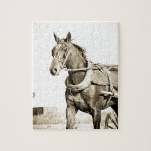 Puzzle Sepia Amish Horse And Buggy