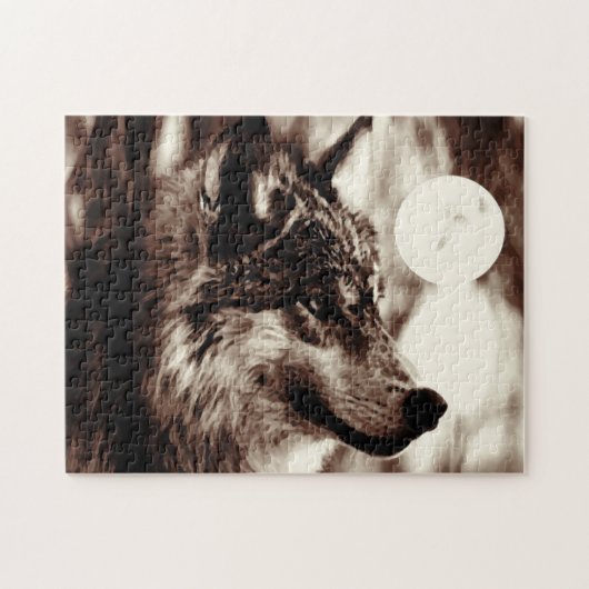 Puzzle Sepia Wolf Motivation Liberté Nuit Plein Lune (Horizontal)