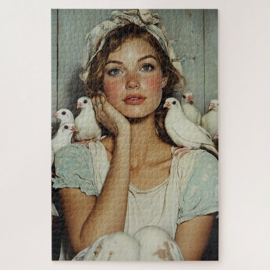 Puzzle Serene Farm Maiden White Doves - Symbole de paix (Vertical)