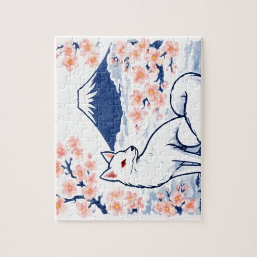 Puzzle Serene Fox & Mount Fuji – Japanese Spring (Vertical)