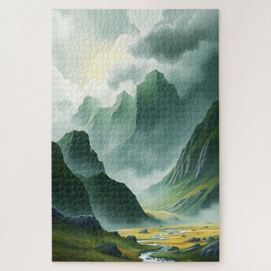 Puzzle Serene Misty Mountains Emerald Valley (Vertical)