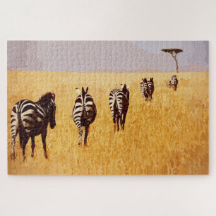 Puzzle Serene Safari – Zèbres dans les prairies dorées