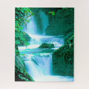 Puzzle Serene Waterfall in Blue and Green