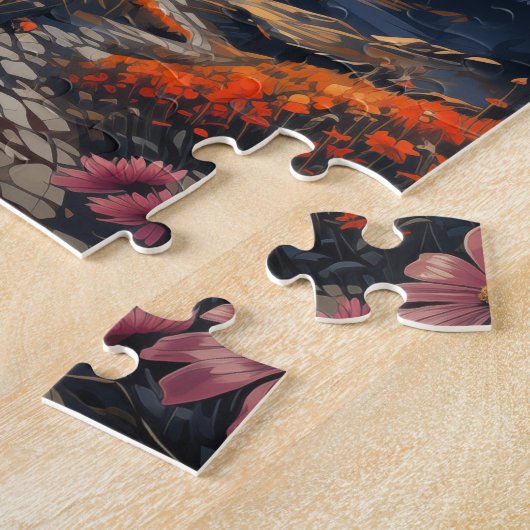 Puzzle Sérénité coucher de soleil : Fleurs sauvages et mo (Côté)