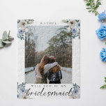 Puzzle Serez-vous ma femme d'honneur Dusty Blue Rose Phot<br><div class="desc">Puzzle de proposition Bridesmaid bleu Dusty avec photo personnalisée.</div>