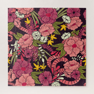 Puzzle Serpents de la jungle, fleurs tropicales, motif vi
