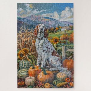 Puzzle Setter Anglais Chien Automne Récolte Action de Grâ